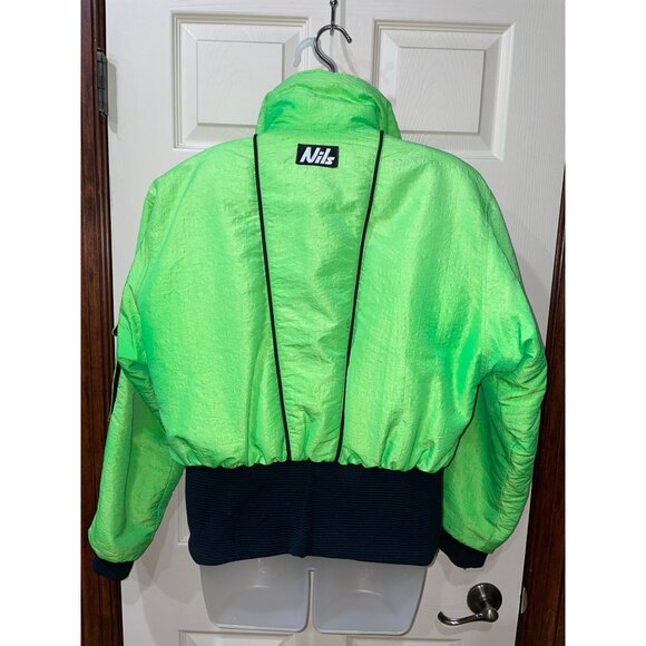 Vintage Nils Neon Green Womens Ski Jacket Size 10 Warm Retro Style With Zipper P - Picture 9 of 10